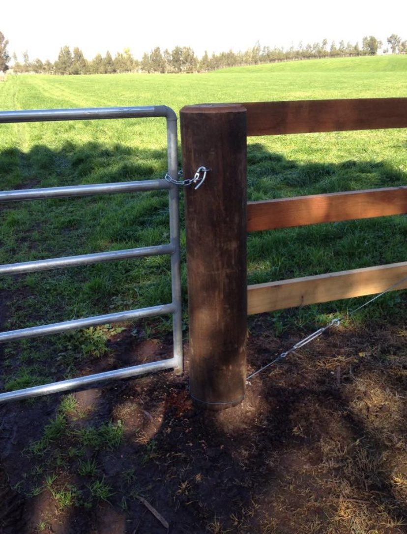 Timber corner post and gate hinge detail at Coolmore, Jerry's Plains